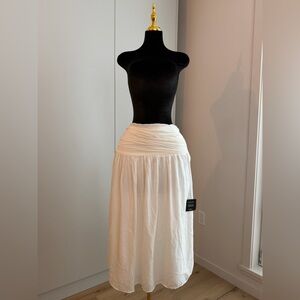 Kesia White Textured A-Line Midi Skirt